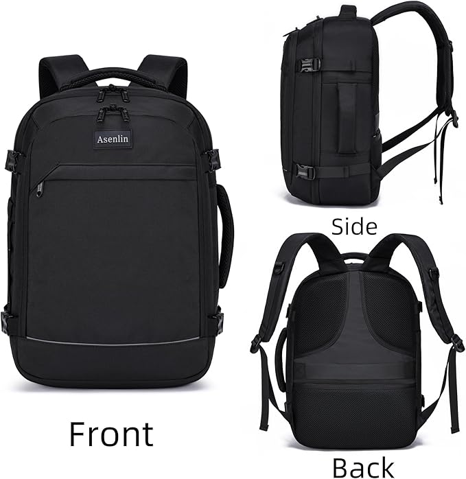 Asenlin Travel Backpack for Women and Men,Fit 15.6 Inch Carry on Backpack Flight Approved Luggage，Weekender Bag Water Resistant Laptop Backpack-Black