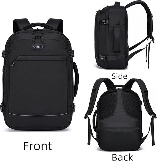 Asenlin Travel Backpack for Women and Men,Fit 15.6 Inch Carry on Backpack Flight Approved Luggage，Weekender Bag Water Resistant Laptop Backpack-Black