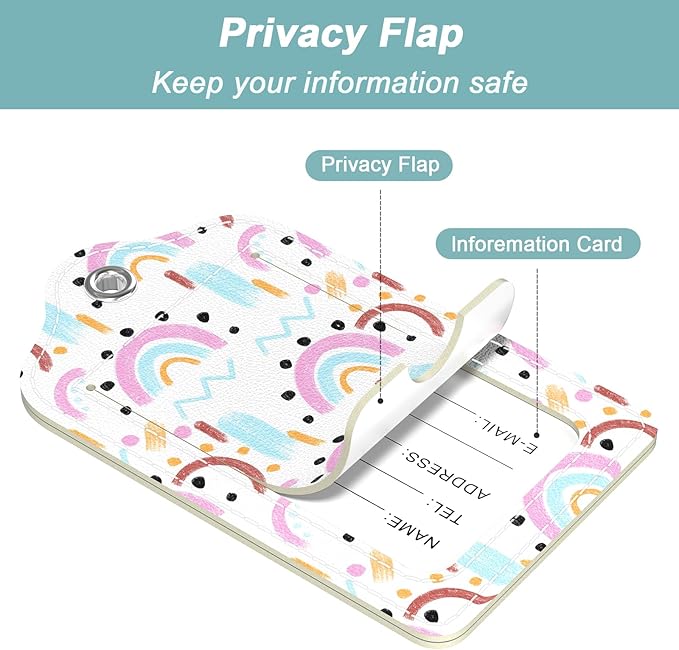 Rimilak 3 Pcs PU Leather Luggage Tags for Suitcase, Travel Cruise Luggage Tag with Privacy Flap, Name ID Label and Metal Loop for Women Men Baggage Handbag School Bag Backpack, Rainbow