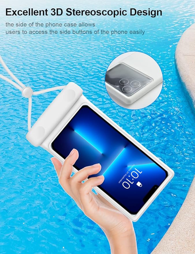 wellhouse Waterproof Phone Pouch, Waterproof Phone Case for iPhone 16 15 14 13 12 Pro Max XS Samsung, IPX8 3D Cellphone Dry Bag Beach Essentials (2 Pack - Duke Black & White7.0, 7 inch)