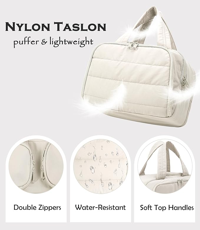 Travel Toiletry Bag for Women, Large Wide-open Puffy Cosmetic Makeup Bag with Wet-Dry Separation, Multi-Pocket Organizer with Carry Handle for Toiletries, Cosmetics, Essentials, Beige