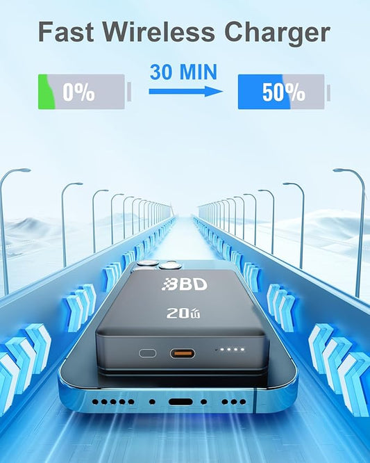 BBD Magsafe Portable Charger,10000mAh Magnetic Power Bank Fast Charging PD 20w with USB C Cable,Slim Magsafe Battery Pack Travel Essential,Wireless Power Bank for iphone 17/16/15/14/13/12 Series 1Pack