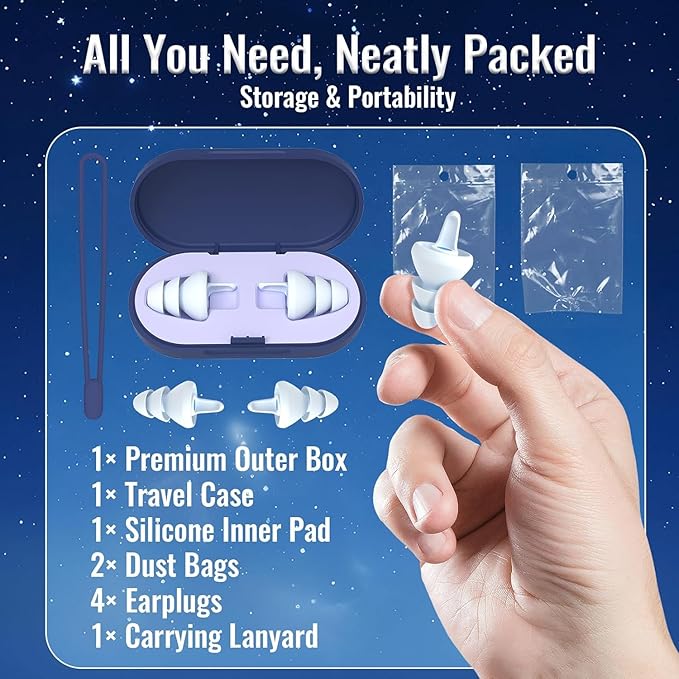 Ear Plugs for Sleeping - Soft Reusable Gel Ear Plugs for Noise Reduction & Focus, 3D Oval Noise Cancelling Design (35dB), Ideal for Side Sleepers - 2 Pairs (S + M/L)