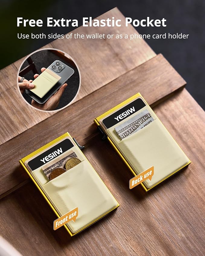 YESIIW Credit Card Holder Wallet for Men RFID Blocking Slim Minimalist Metal Wallet with Money Pocket Contactless Card Protector