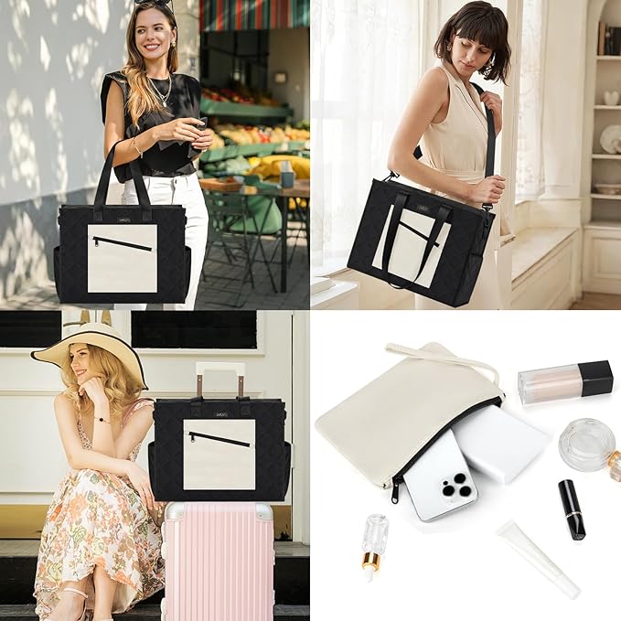 IBFUN Utility Tote Bag with 14/24 Pockets Zip Top Teacher Tote Bag for Teacher/Work Women