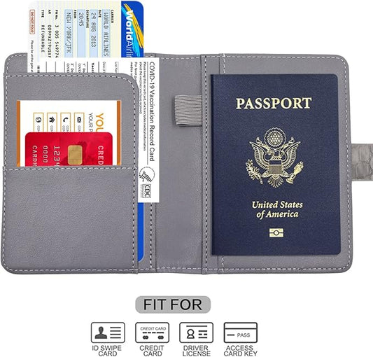 Melsbrinna Premium Leather Passport Holder Covers Case, Waterproof Rfid Blocking Travel Wallet Passport Holder with Pen Holder, Cute Passport Book for Women/Men