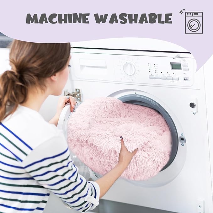 Himax Calming Anti-Anxiety Dog Bed for Medium Dogs With Attached Blanket - Pink, Fluffy, Washable (20"/26"/35")