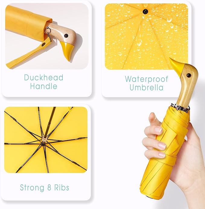 Duck Umbrella - Compact Travel Umbrella with a Cute Duck Head Handle for Women