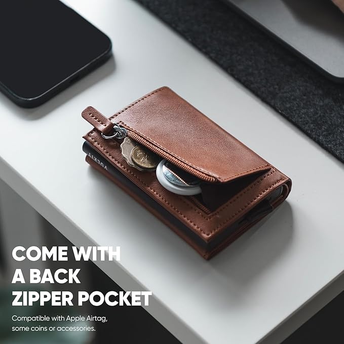 VULKIT Pop up Wallet Minimalist Cash Wallets RFID Blocking Leather Smart Credit Card Holder with Magnetic Closure for Men