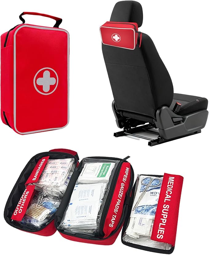 350 Piece First Aid Kit for Car, Home, Travel, Camping, Truck, Hiking, Sports, Office, Vehicle & Premium Waterproof Compact Trauma Medical Kits (Red)