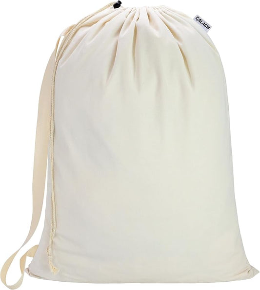 Canvas Laundry Bag with shoulder Strap 24" x 29", Large Drawstring Dirty Clothes Bag Washable Laundry Sack for College Dorm, Travel, Home, Camp (Beige)
