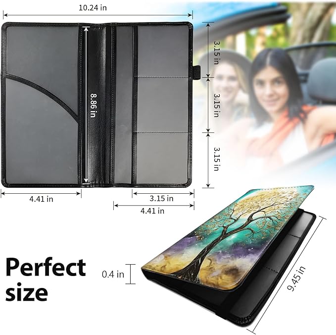 Car Registration and Insurance Holder, Leather Car Glove Box Organizer, Cool Car Accessories for ID, Driver's License Cards & Essential Document,business cards,Men&Women,for Women Girls