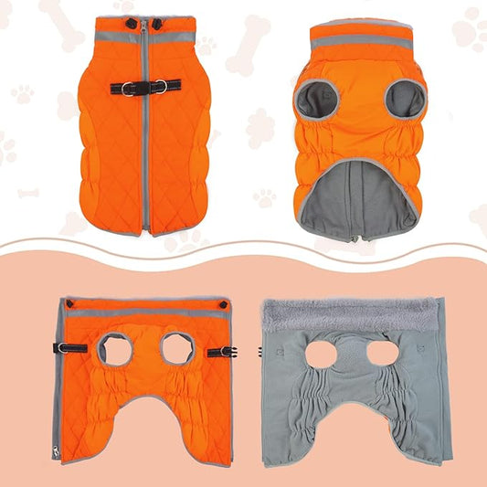 Lelepet Dog Coat Warm Dog Winter Coat Waterproof Dogs Jacket with Harness Built in Reflective Pet Fleece Vest Zip-Up Cold Weather Coats for Large Dogs Turtleneck Windproof Coats Boxer Blaze Orange XL