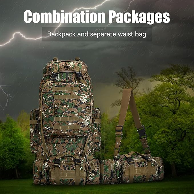 HongXingHai 100L Camping Hiking Backpack,Molle military Tactical rucksack backpack,Waterproof Lightweight Hiking Backpack (Woodland Camo-C)