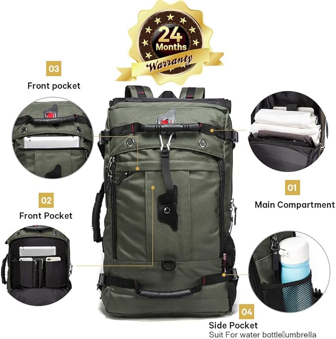 KAKA Travel Backpack, Carry On Backpack Durable Convertible Duffle Bag Fit for 15.6 Inch Laptop for Men and Women(Medium 35L)