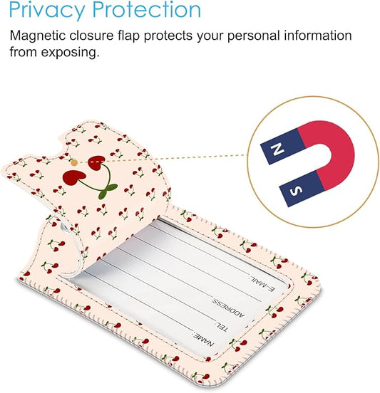 Fintie Luggage Tags, Privacy Cover ID Label with Stainless Steel Loop and Address Card for Travel Bag Suitcase - Cherry (2 Piece)