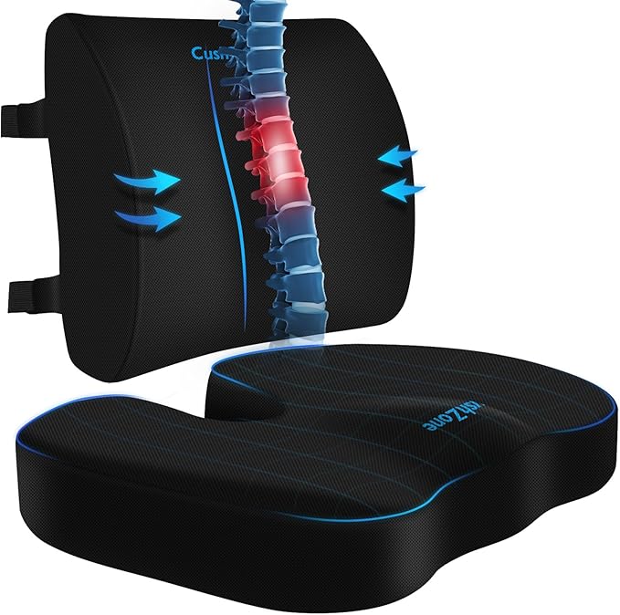 CushZone Seat Cushion, Lumbar Support Pillow with Adjustable Strap-Chair Cushions for Sciatica Pain Relief-with Washable Cover for Car, Travel and Wheelchair, Black, X-Large