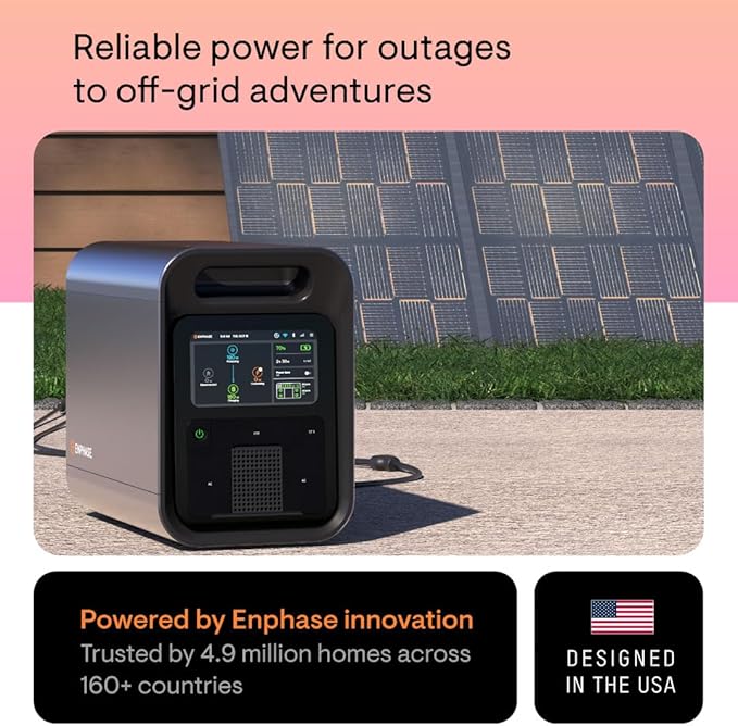 Enphase IQ PowerPack 1500 with 200 W IQ Portable Panel, 1500 W LFP Battery, 75-Min Fast AC Recharge, UL-Certified Solar Generator for Home Backup, Camping, Power Outage Essentials