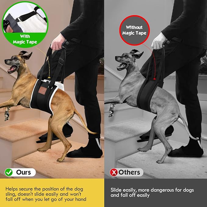 S-ETOVUS Dog Sling for Large Dogs Hind Leg Support, Magic Tape Dog Lift Harness, Soft Dog Support Harness for Back Legs, Hip Support Harness to Help Senior, Injured, Disabled and After ACL Surgery
