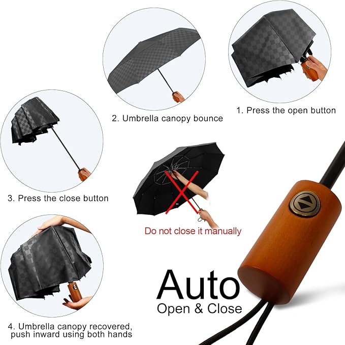 Satol 46/54/62 Inch Large Golf Umbrella, Windproof 10 Ribs Automatic Open/Close Oversize Double Canopy Vented Portable Folding Travel Umbrellas, UPF 50+ Sun & Rain Compact Umbrellas for Outdoor