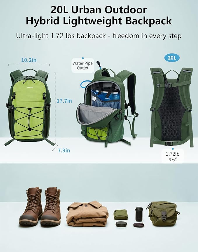 ECOHUB Small Hiking Backpack for Men Women, 20L Lightweight Travel Backpacks Water Resistant Camping Cycling Hiking Daypack