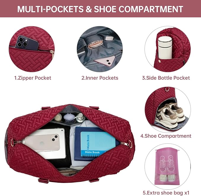 Duffle Bag for Travel, Weekender Bag with Shoe Compartment, Carry On Overnight Bag for Women with Toiletry Bag, Gym Bag with Wet Pocket, Hospital Bags for Labor and Delivery Beige