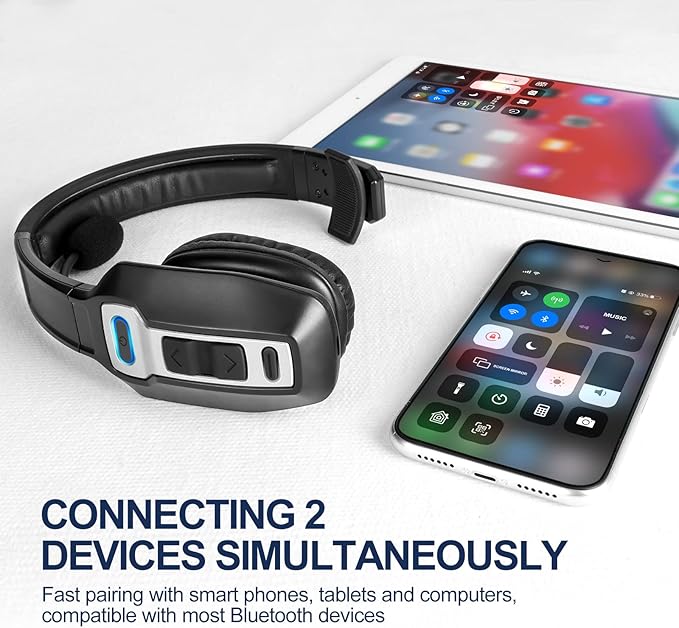 Trucker Bluetooth Headset, V5.2 Wireless Headset with Upgraded Microphone AI Noise Canceling, On Ear Bluetooth Headphone with Mute for Driver Office Call Center (Black+Dongle)