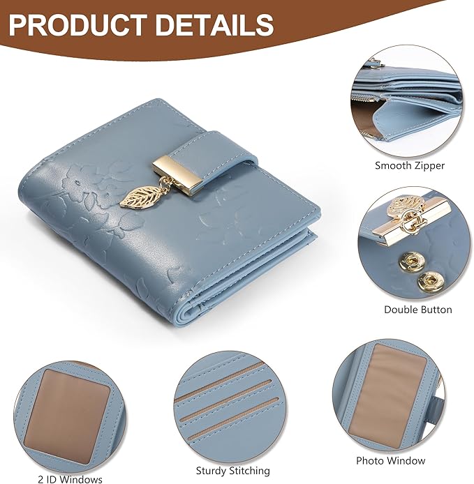 yiijay Small Wallet Women RFID Blocking Leather Bifold Wallet Credit Card Holder for Women Ladies Compact Wallet Mini Purse With Zipper Pocket