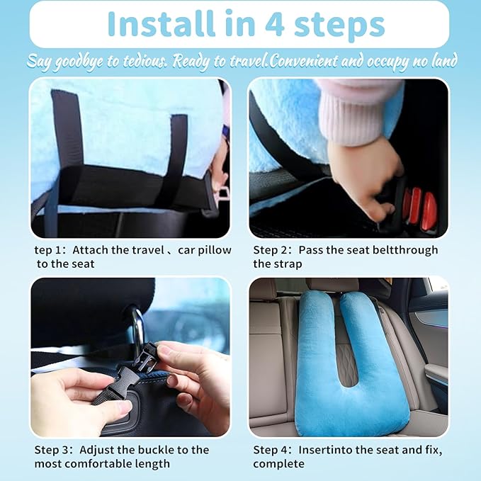 Travel Pillow, Car Pillow for Kids, Car Seat Pillow for Adults, Travel Pillow for Kids with Adjustable Strap, Support Head and Neck on Road Trips, Long Car Ride Essentials, Black