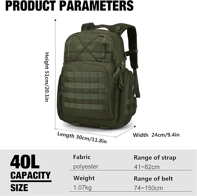 Mardingtop 40L Tactical Backpack for Men,Molle Military Backpack for Hiking,Travel,Camping, Hunting