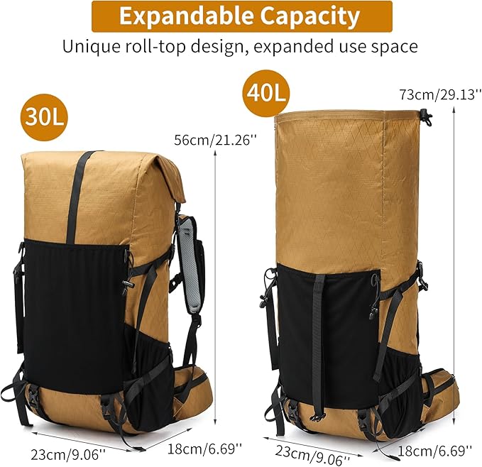 Hiking Backpack,30L +10L Extra Large Capacity Hiking Bag,Internal Frame Camping Backpack,Upgraded X-PAC Lightweight Sport Daypack Travel Backpacks Fit For Mountain Climbing Camping (Brown)
