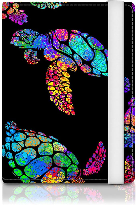 Passport Holder for Travel Essentials, RFID Premium Leather Passport Wallet Cover Case for Travel Must Haves Accessories, Passport Book Holders for Women Men Colorful Boho Tirtles