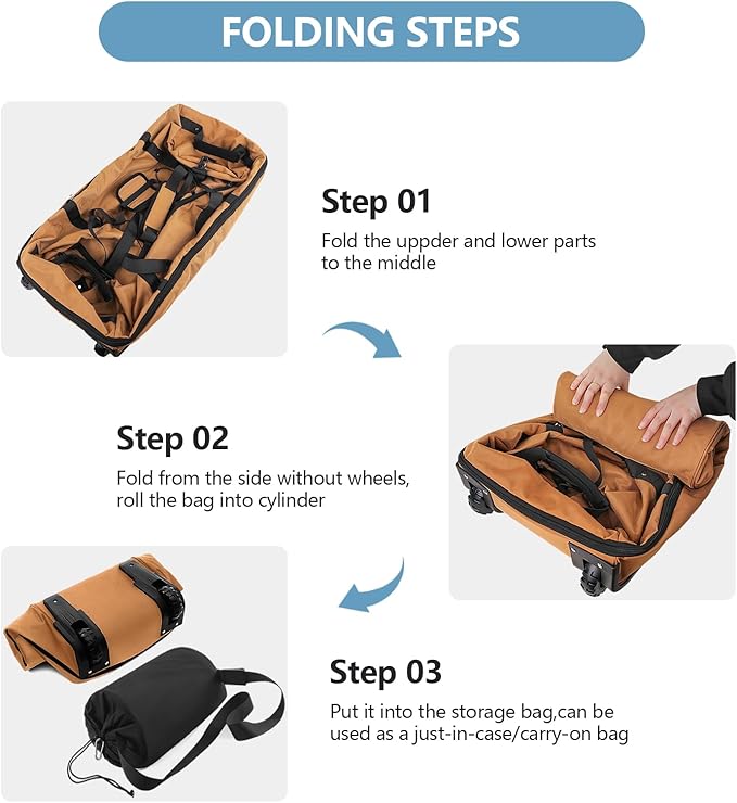 32” 1680D Oxford Foldable Duffle Bag with 2 Wheels,110L to 140L Expandable Soft Sided Rolling Travel Bag,Brown