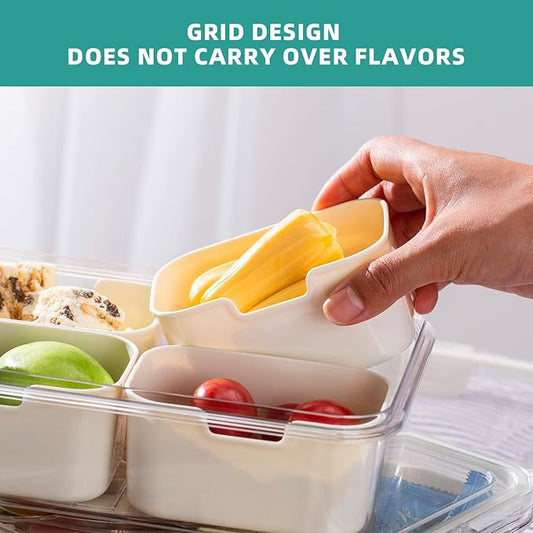 Divided Serving Tray with Lid-Snackle Box Charcuterie Container for Portable Snack Platters-Clear Organizer for Candy, lunch bento box,Perfect for Party,Travel(4 Compartments*2)