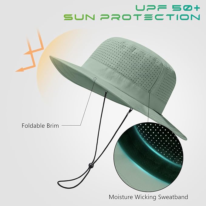 UPF 50+ Bucket Sun Hat with Laser Perforated Mesh Cooling Adjustable Breathable Lightweight for Outdoor Men Women
