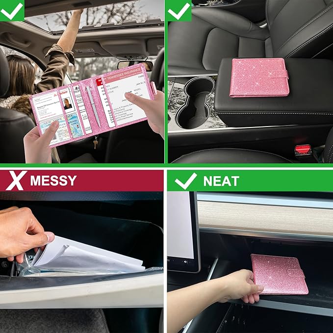Car Registration and Insurance Holder, Vehicle Glove Box Car Organizer with Magnetic Closure, Auto Truck Comparment Accessories Case for Cards, Essential Document and Driver License