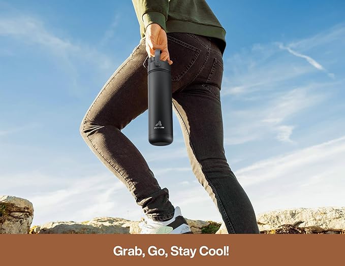 POWCAN 26 oz Insulated Water Bottle with 2-in-1 Straw and Spout Lid, Keep Cold 24H, Leak-Proof, Fits in Car Cup Holder, Stainless Steel Water Bottle for Sports, Travel, Gym, and School (Mocha)