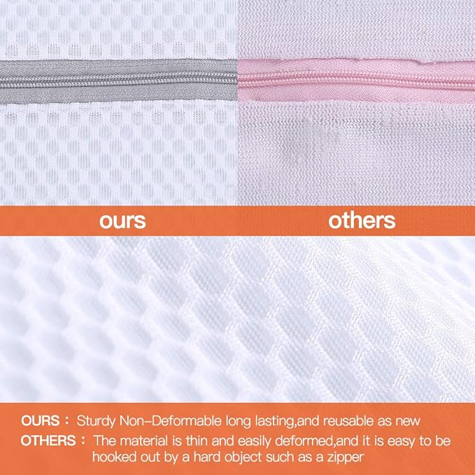 Kimmama Laundry Mesh Wash Bags, Lingerie Bags for Washing Delicates, White Net, Grey Zipper, 2XL,2L & 1M