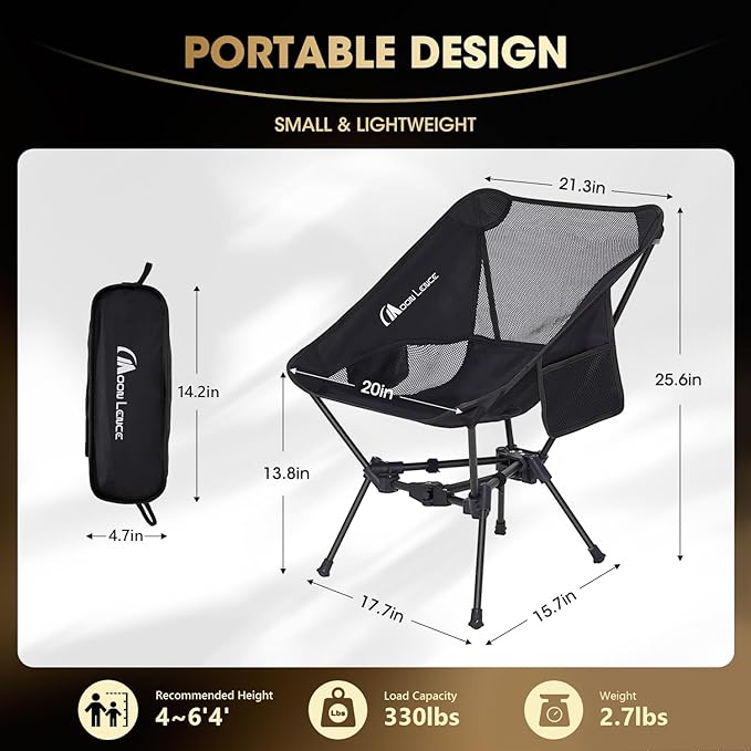 MOON LENCE Portable Camping Chair Backpacking Chair - The 4th Generation Ultralight Folding Chair - Compact, Lightweight Foldable Chairs for Hiking Mountaineering, Beach