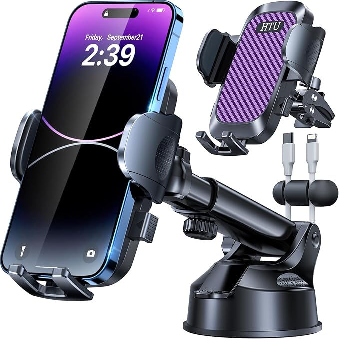 2026 Ultimate Best【True Military-Grade & Safety Cert】Car Phone Holder【Upgraded 5-in-1 & 100+LBS Strongest Suction】360 Rotation Truck Windshield Dashboard Vent Mount Stand for iPhone Android, Purple