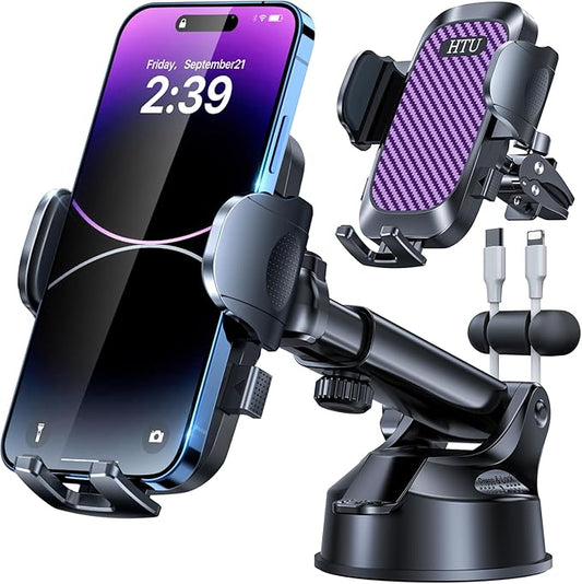 2026 Ultimate Best【True Military-Grade & Safety Cert】Car Phone Holder【Upgraded 5-in-1 & 100+LBS Strongest Suction】360 Rotation Truck Windshield Dashboard Vent Mount Stand for iPhone Android, Purple