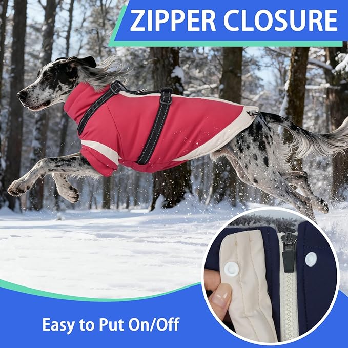 MIGOHI Snowproof Dog Jacket with Harness Reflective Small Dog Coat with Sleeves,Waterproof Fleece Winter Puffer Jacket for Dogs,Turtleneck Puppy Coats for Dogs Chilly Day,S,Pink