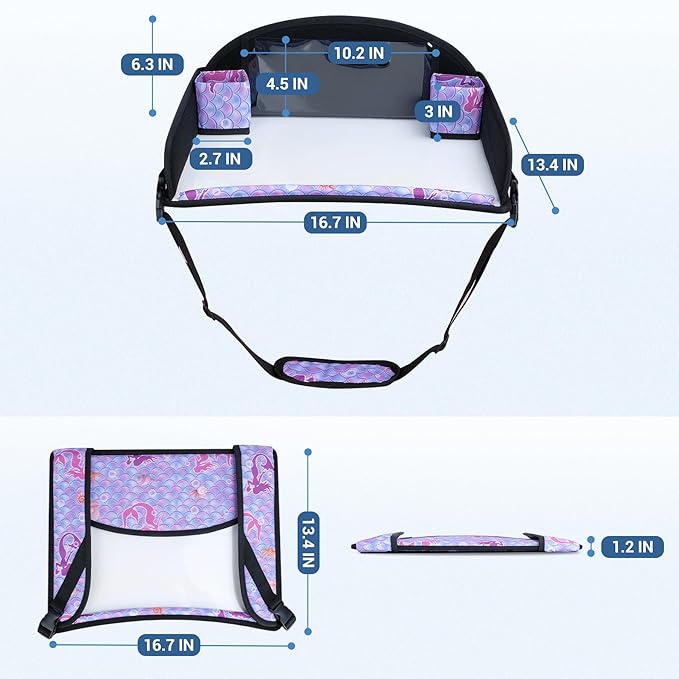 COOLBEBE Kids Travel Tray for Toddler Car Seat, Travel Tray for Airplane, Toddler Car Seat Lap Tray, Carseat Table Tray for Kids Travel Activities (Mermaid