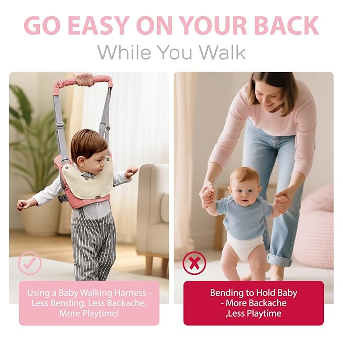 Baby Walking Harness-Handheld Assistant Belt- Toddler Infant Walking Aid for Trainer & Support 7-24 Month Old (summer-pink-1817)