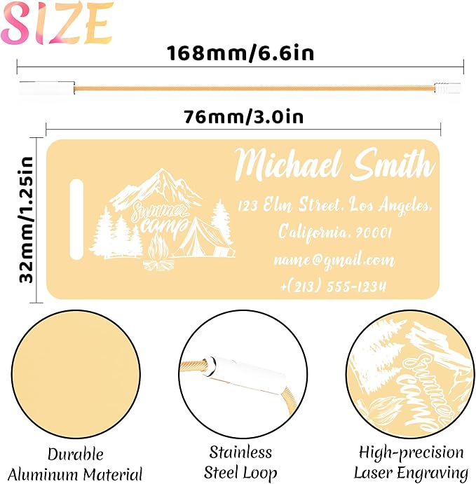 4 PCS Personalized Luggage Tags for Suitcase, Custom Engraved Aluminum Luggage Tags with Your Personalized Text Logo, Metal Name Tags with Steel Loop for Bag, Suitcase, Backpack (Gold, Small)