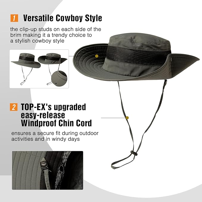 Oversized XL XXL Waterproof Sun Hat for Big Heads Mesh Bucket Hat Wide Brim Adjustable Packable Hiking Beach Fishing