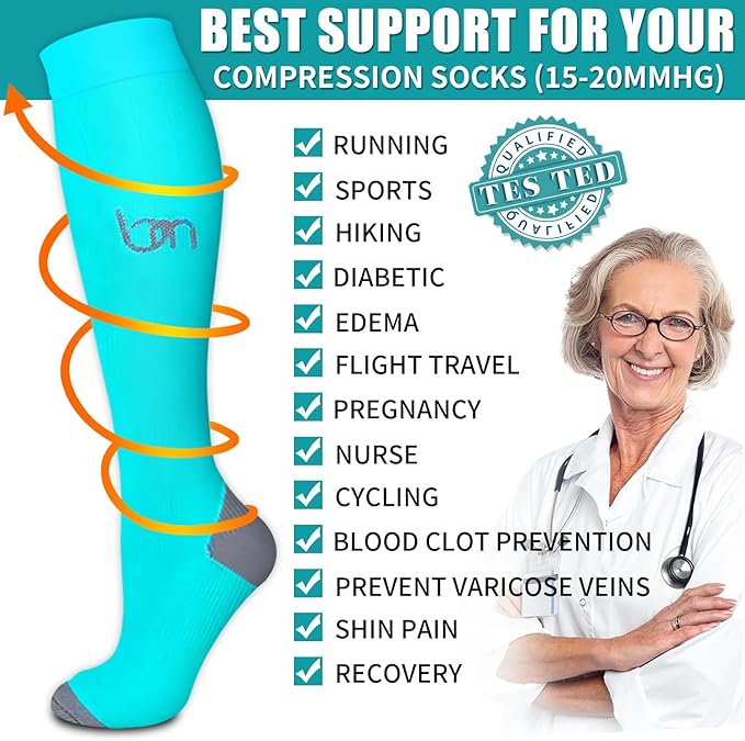 BLUEENJOY Copper Compression Socks for Women & Men (6 pairs) - Best Support for Nurses, Running, Hiking, Recovery
