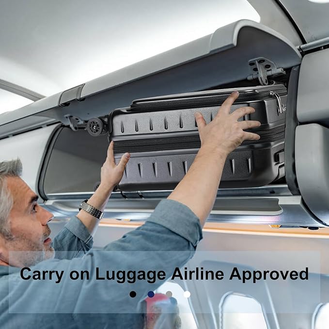 Expandable Carry On Luggage Airline Approved, 20 Inch Lightweight ABS+PC Hard Shell Suitcases with Front Pocket, Spinner Wheels, TSA Lock (Black, 1PC)