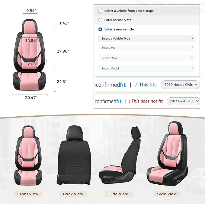 Coverado Seat Covers, Car Seat Covers Front Seats, Car Seat Cover, Car Seat Protector Waterproof, Car Seat Cushion Nappa Leather, Seat Covers Carseat Cover Universal Fit for Most Cars
