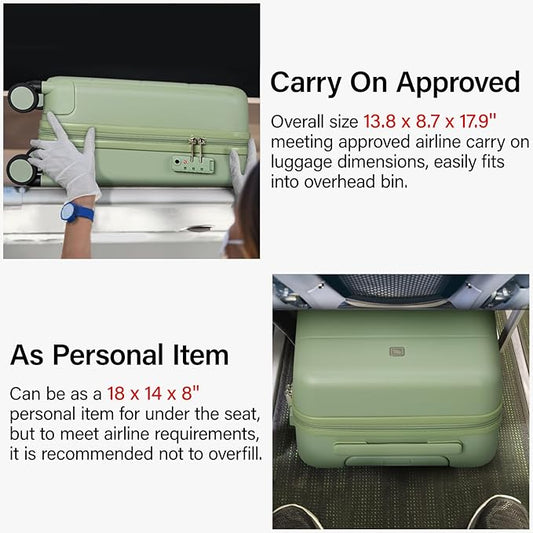 Hanke 16 Inch Underseat Carry On Luggage with Wheels Hard Shell Mini Small Suitcases Carry On Bag for Airline Approved TSA Luggage Lightweight Travel Suitcase(Bamboo Green)